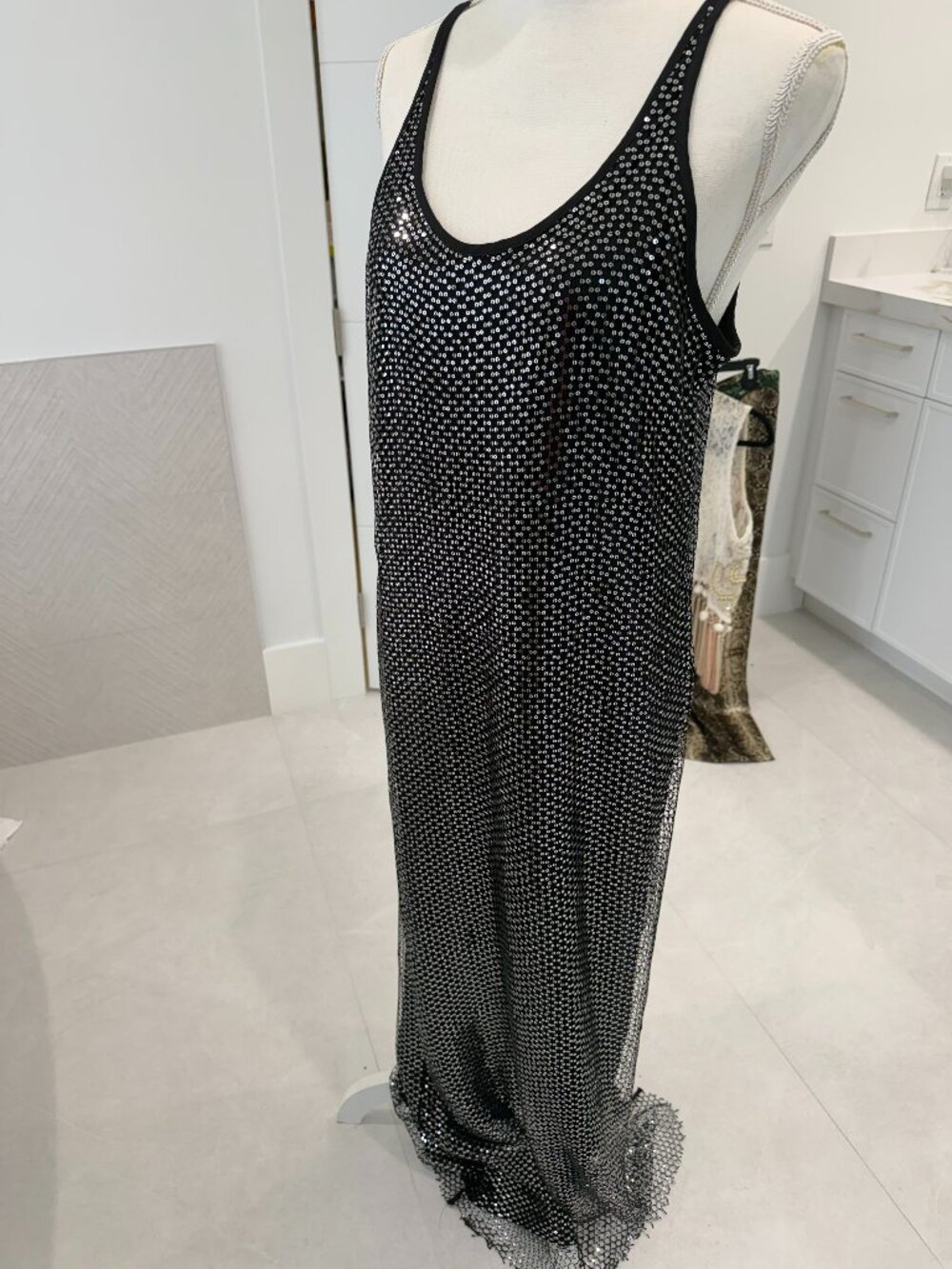 rag & bone Marcie Black Sequin Mesh Maxi Slip Dress L Tags Attached
